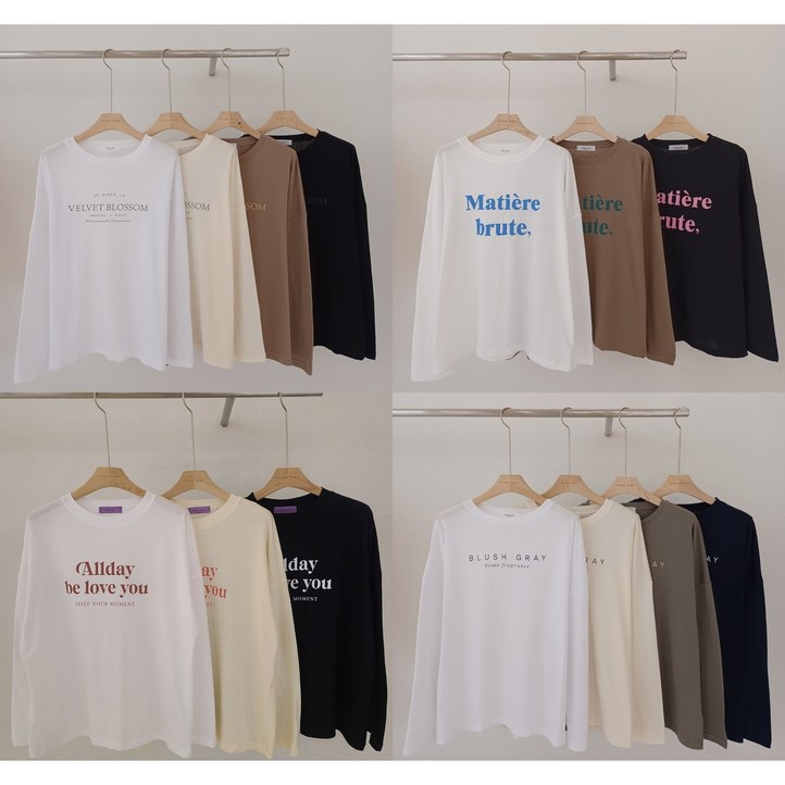 여성 티셔츠 라운드 레터링 나염 프린팅 데일리티 긴팔티셔츠