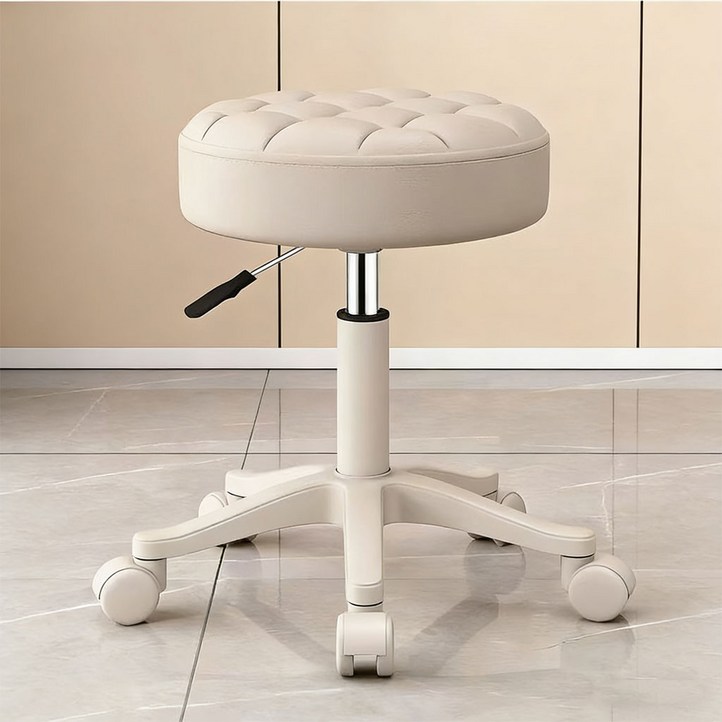 SeekFun  화장대 의자 말랑말랑한 쿠션 PU가죽 의자 다용도 미용실  높이조절 바퀴의자 인테리어 원형 스툴