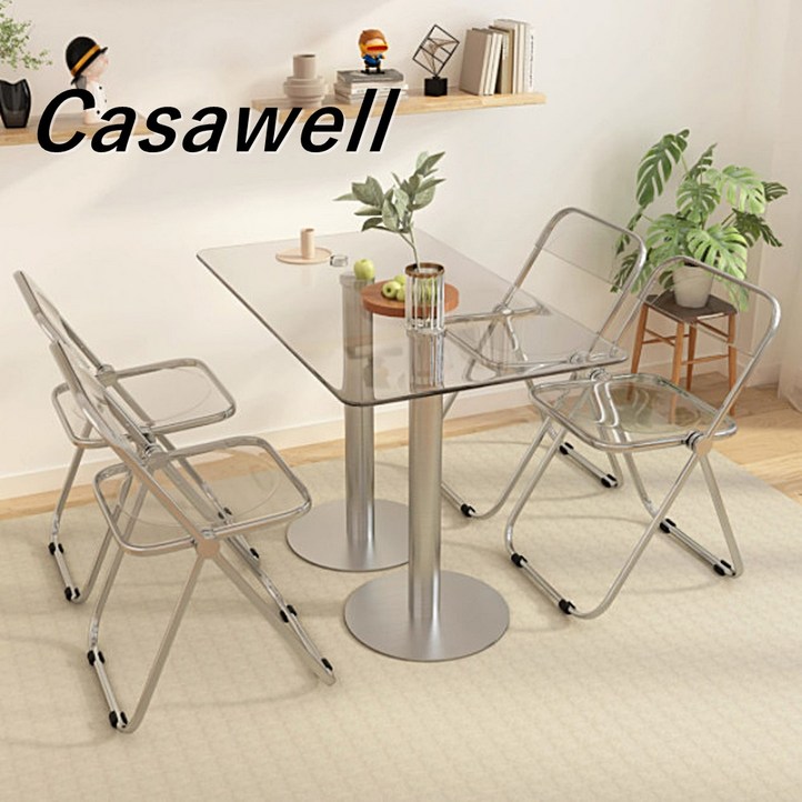 까사웰 원형 강화유리 사각 4인용 다이닝 식당 업소용 카페테이블 의자세트