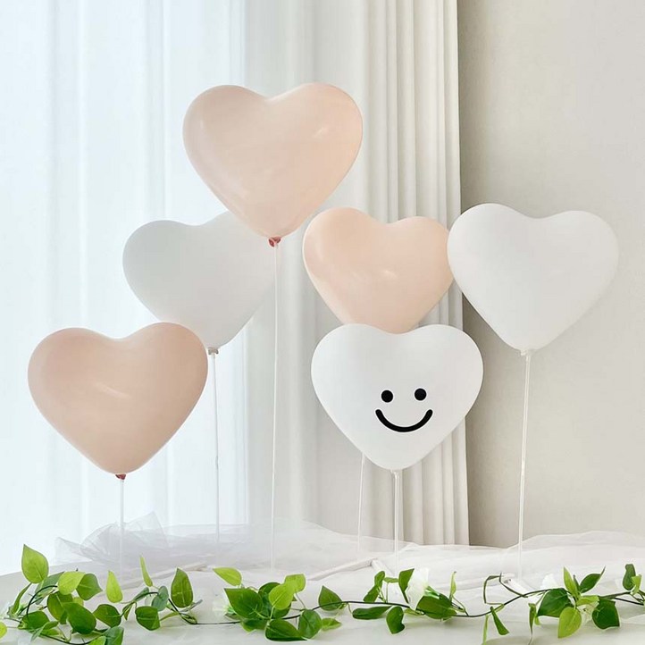 연지마켓 하트 풍선 생일 브라이덜 파티 용품 스마일 따가움없는 가로스탠드 세트, 1세트, 피치화이트