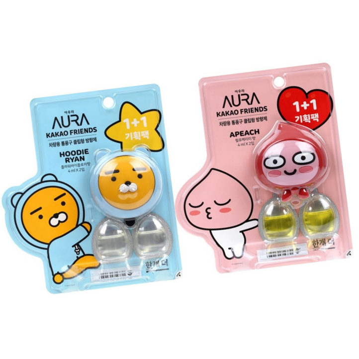 카카오 프렌즈 페이스타입 차량용 방향제 세트 2개  어피치라이언