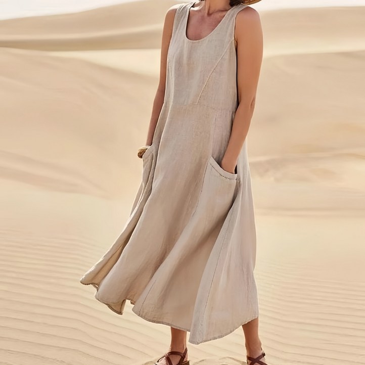 여름 휴가용 나시원피스 데일리룩 캐주얼 휴양지 빅사이즈 원피스 민소매 롱 원피스 비치웨어