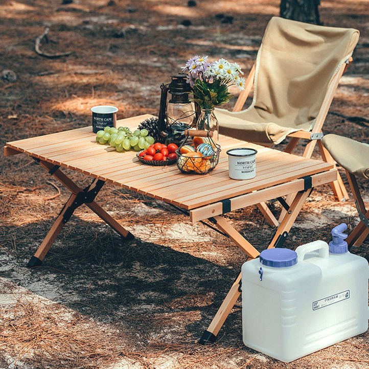 CAMP TIME 캠프타임 감성캠핑 접이식 우드 롤테이블 너도밤나무, 단일색상