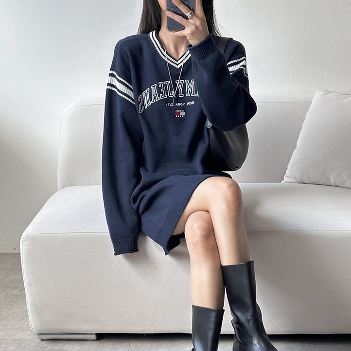 타미힐피거 여성 바시티 스웨터 원피스 9807