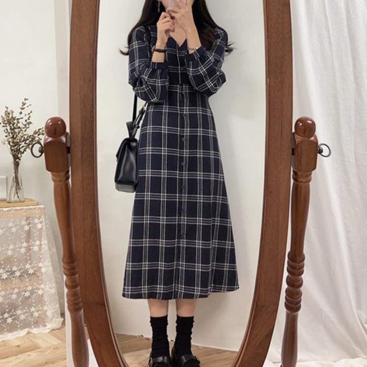 데일로엔 여성 체크무늬 긴팔 롱 셔츠 원피스 데일로엔 여성 체크무늬 긴팔 롱 셔츠 원피스