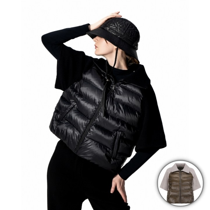 여성 니트믹스 구스다운 반팔 점퍼 0124420601