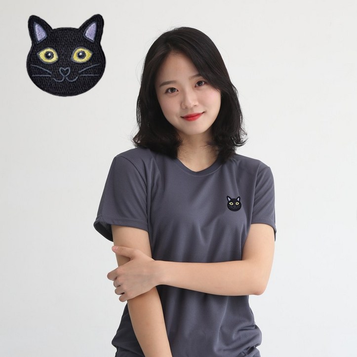 멋지군 코오롱 쿨론 기능성 빅사이즈 고양이 자수 반팔 티셔츠 20230405