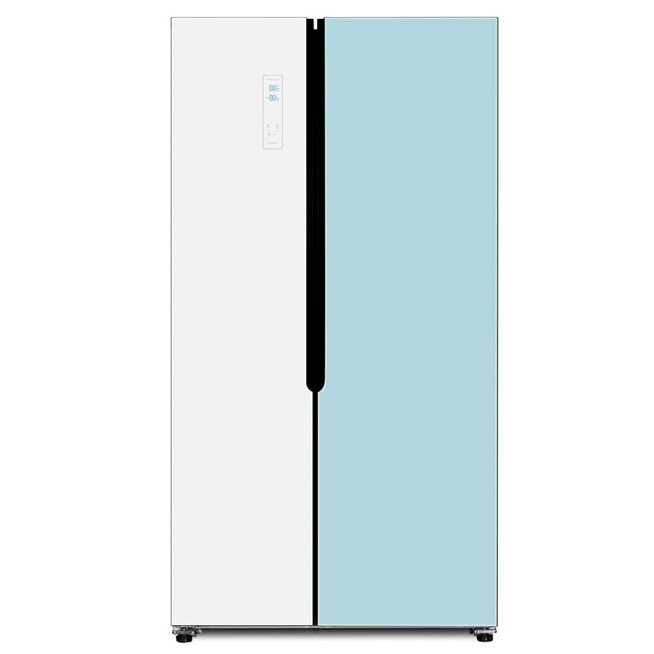유니크업소용냉장고 하이얼 글램 글라스 양문형냉장고 방문설치, 화이트 + 민트블루, HRS472MNMW