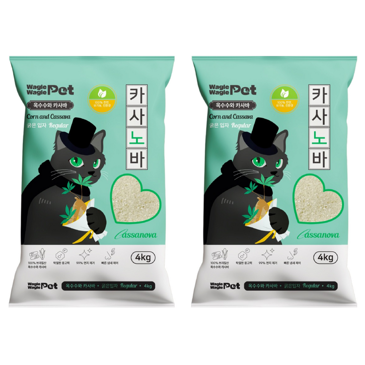 와글와글펫 고양이 카사노바 레귤러 굵은입자 카사바 모래, 4kg, 2개 와글와글펫 고양이 카사노바 레귤러 굵은입자 카사바 모래, 4kg, 2개