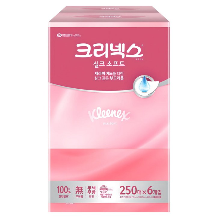 크리넥스 실크 소프트 천연펄프 미용티슈 2겹, 250매, 6개