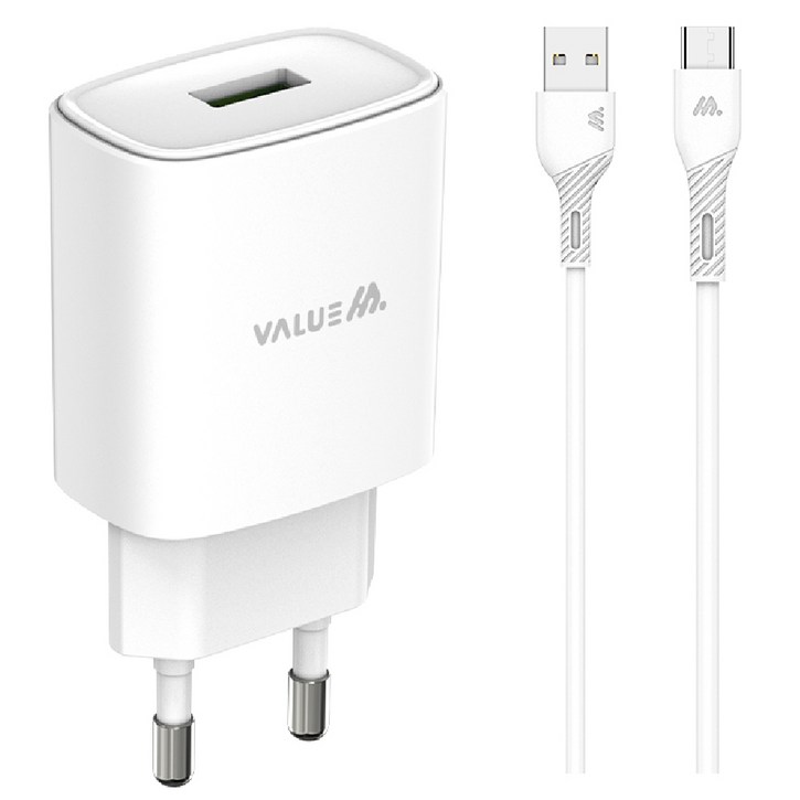 밸류엠 USB QC3.0 18W 고속 충전기+ C타입 15W 케이블 세트