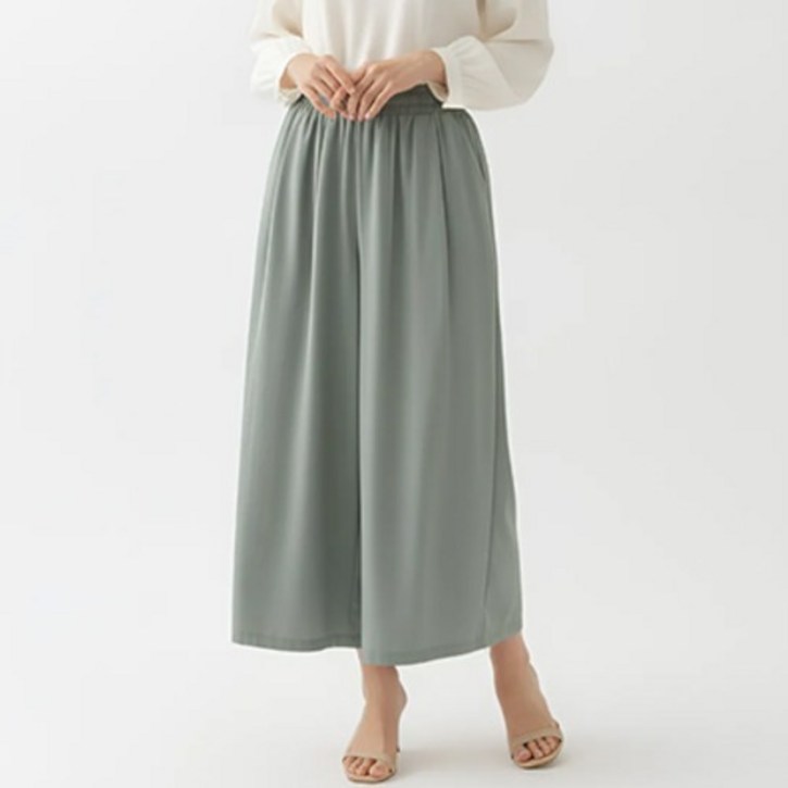 구디프 여성용 8부 허리밴딩 스트링 데일리 배기팬츠