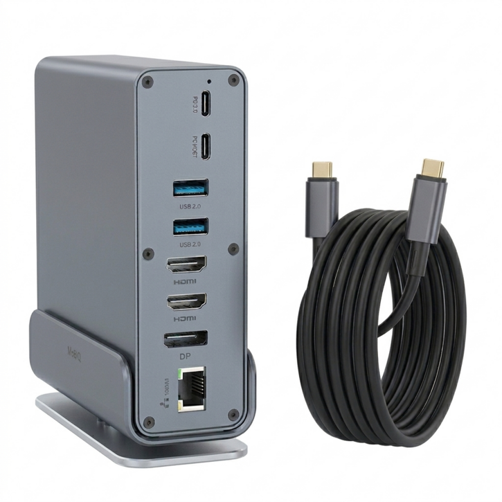 모비큐 15포트 USB4 C타입 멀티허브 도킹 10G 100W 썬더볼트 호환 스테이션 EM-150P + 썬더볼트 4 케이블 세트