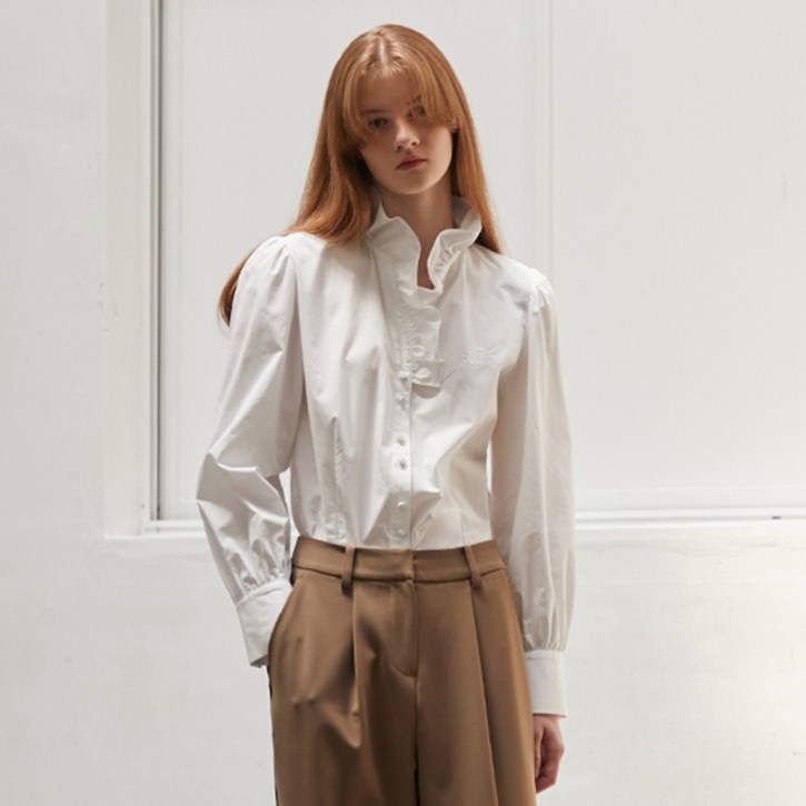 에고이스트 여성용 러플 포인트 볼륨 소매 면 블라우스 EQ3BO811