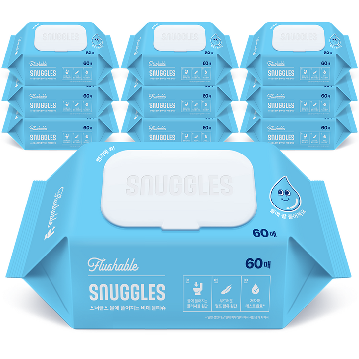 스너글스 물에 풀어지는 비데티슈 피부 저자극 인증, 10팩, 60매, 55g
