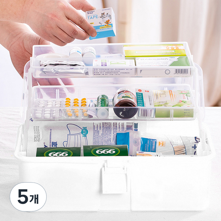 라라공방 다용도 3단 구급상자 케이스, 투명, 5개