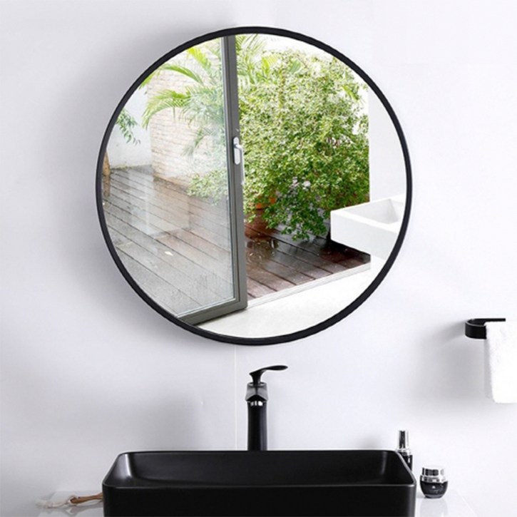 무타공마켓 무타공 모던 원형 거울 50cm, 블랙