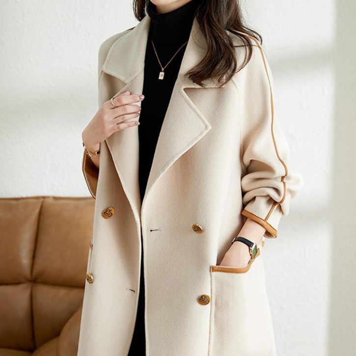 루나걸 여성용 셀렉션 라인 배색 모직 코트