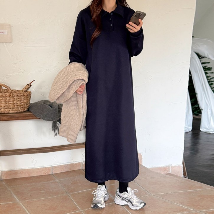 보리맘 기모 카라 루즈핏 임산부 롱 원피스 a78