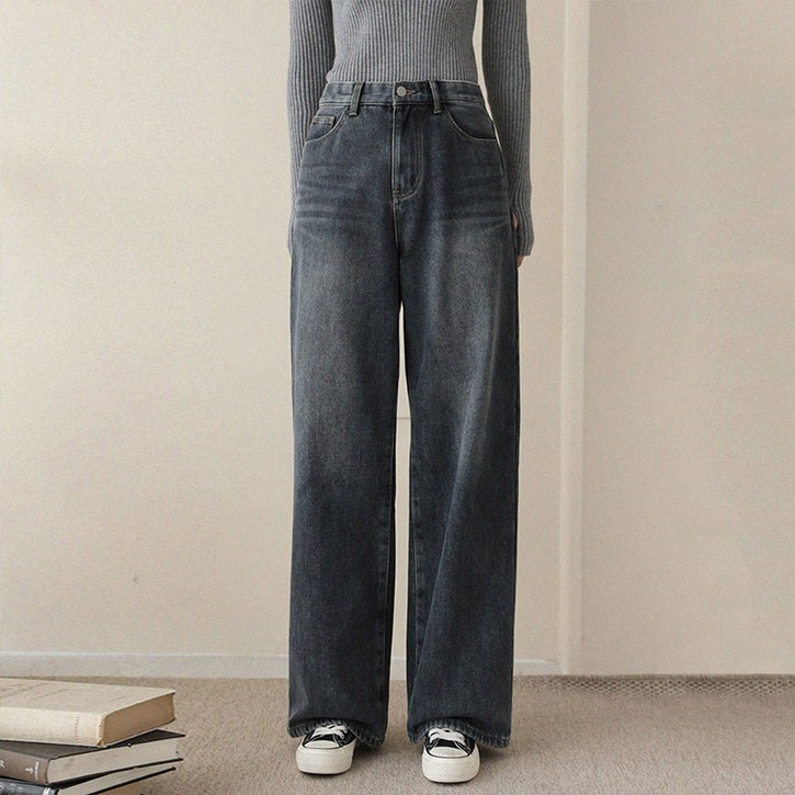 앤드스타일 여성용 숏롱 기장 히터진 NO 2 본딩기모 와이드 데님팬츠 264996