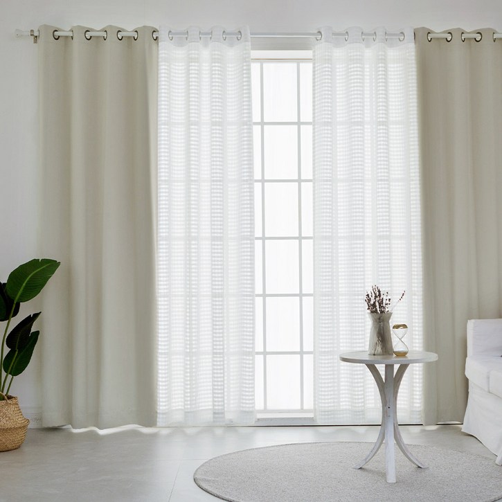 까르데코 디망쉬 암막커튼 2장  레이스커튼 2장  커튼끈 4개 긴창커튼세트