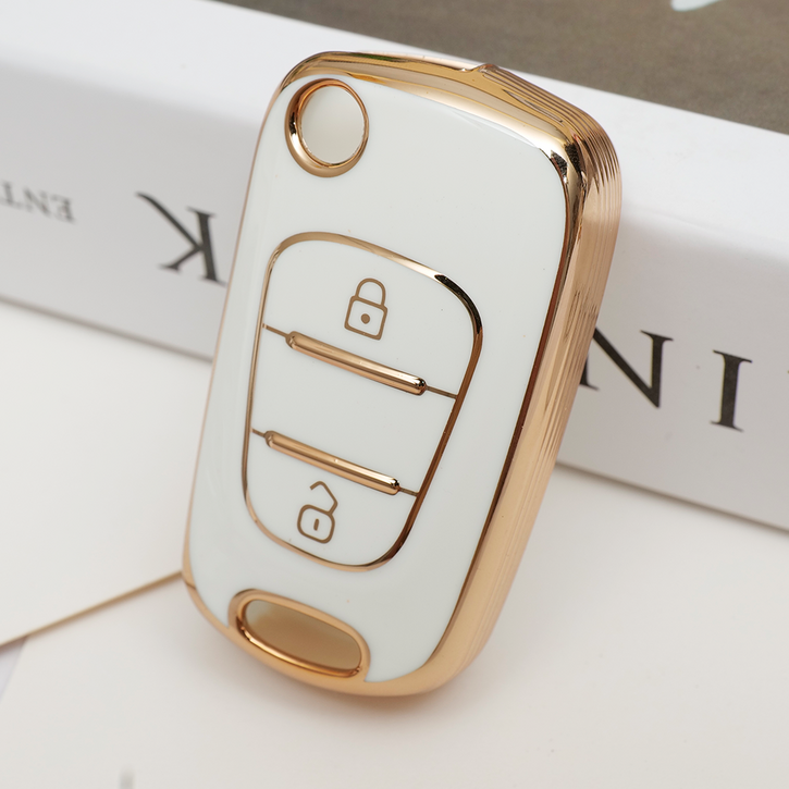 바이어블 현대 기아 호환 포터2 아반떼MD 모닝 레이 쏘울 호환 자동차 2버튼 3버튼 tpu 키케이스 키홀더, 2버튼 화이트골드 VATA64