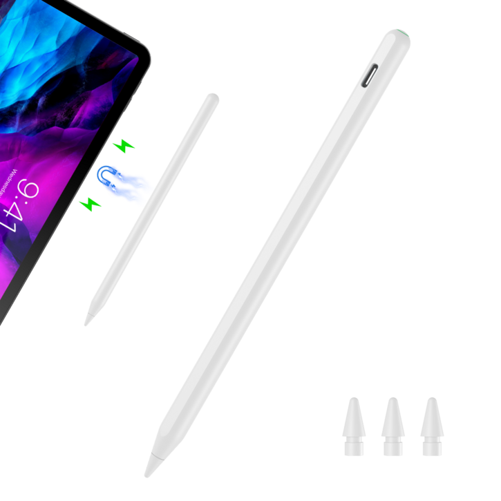 JAMJAKE 아이패드 호환 스타일러스 펜슬 스마트 터치펜 초미세 펜촉 2가지 충전 방식 자석 충전 + USB-C 충전 P10