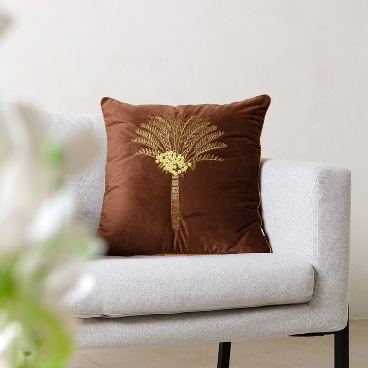 자누이 골드 팜트리 자수 벨벳 쿠션 쇼파 거실 쿠션 솜포함