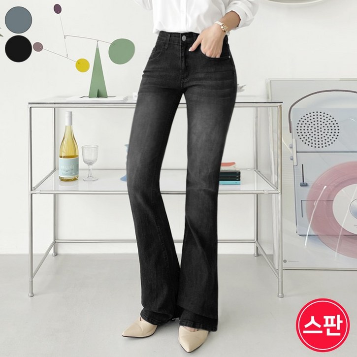 바비팩토리 여성용 스판 로우라이즈 데님 워싱 스판 부츠컷 청바지 롱기장 데님 팬츠 바지