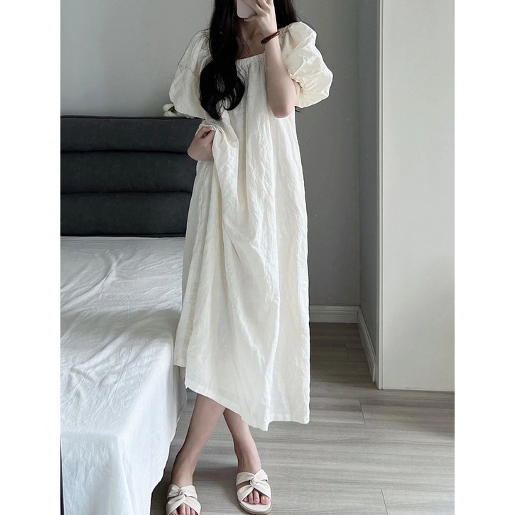 당일출고 청순한 루즈핏 퍼프소매 여름 롱원피스