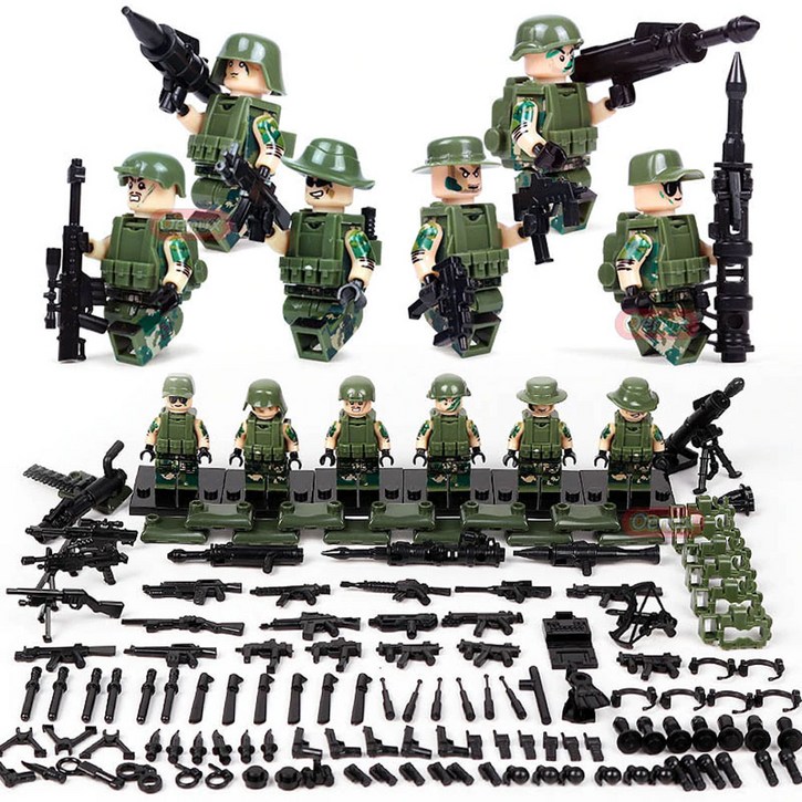 SY 레고 호환블록 TBS7580 밀리터리 미국군 6종 미니 피규어 각종 무기