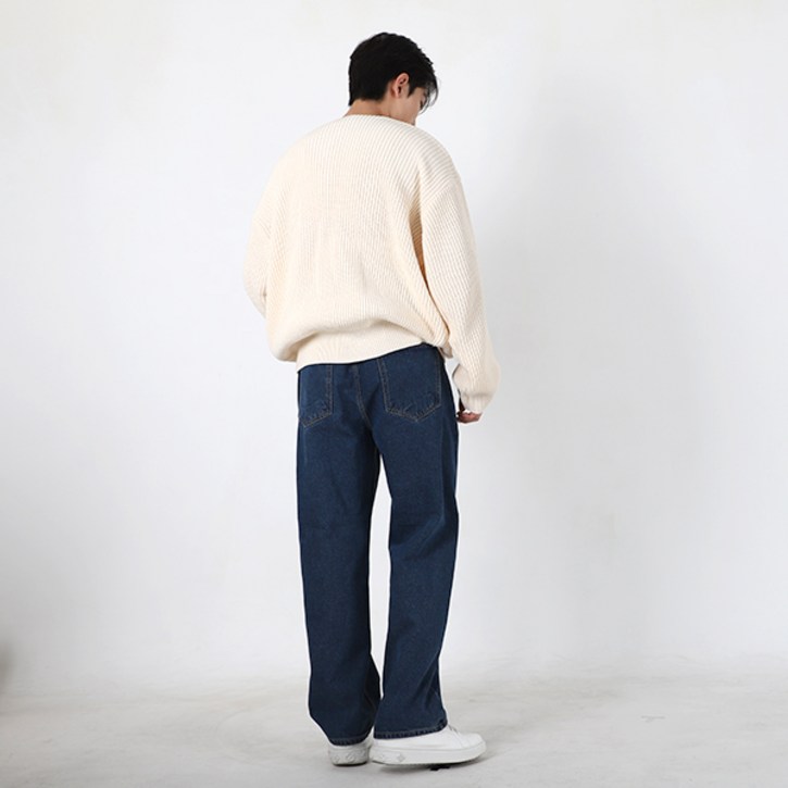 남자 와이드 데님 팬츠 흑청 연청 크림진
