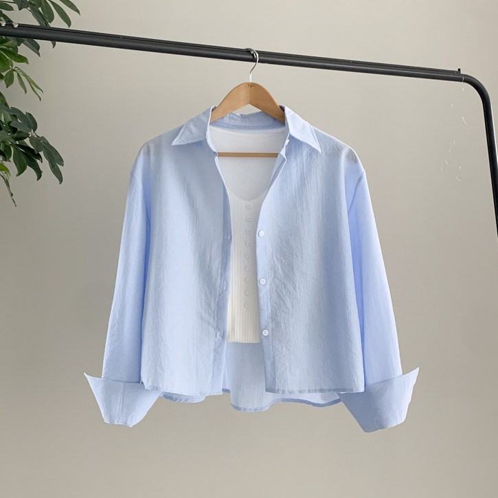 행복여 블록 체크 반크롭 루즈핏 셔츠 남방