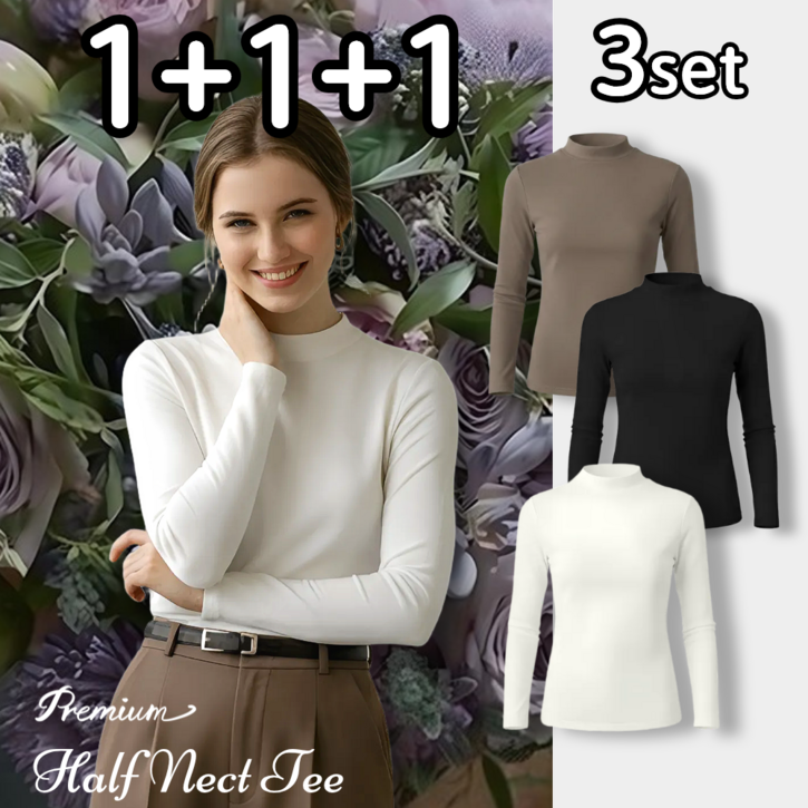 MODEX7 1+1+1 여성 반목 폴라티 프리미엄 소프트 원단 따뜻한 하프넥 세미 반목티 3종세트
