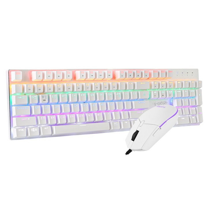 지클릭커 GMK-K510X Special 게이밍 LED 기계식 유선 키보드 & 마우스 세트, 기계식, 화이트 청축, GK-K510X Special