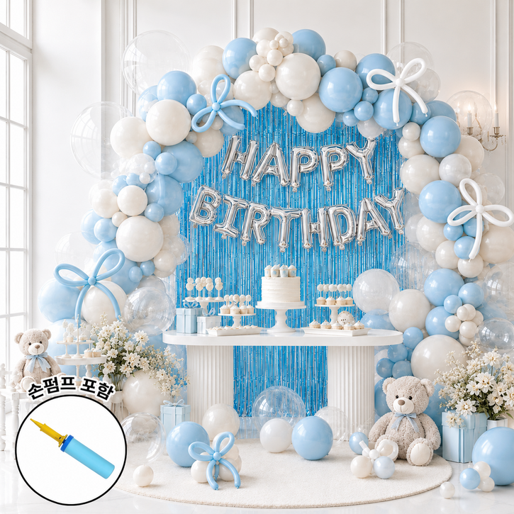 프리미엄 생일 풍선 풀세트 100pcs 손펌프 포함 홈파티 생일파티 장식 루씨의풍선가게, 1개, 티파니블루