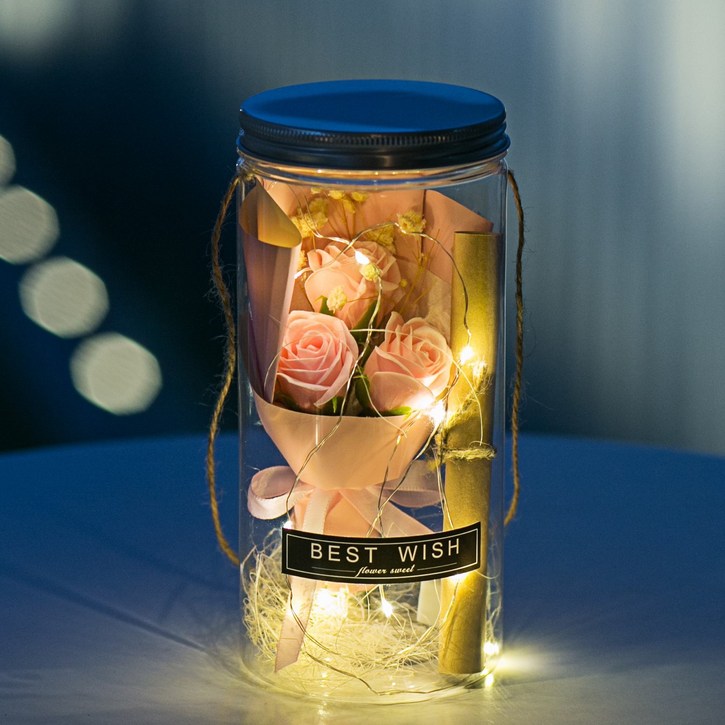 [ 아르띠콜로 장미꽃 편지지 LED 무드등 ] 로맨틱 홀로그램 여자 친구 기념일 고백 선물 특별한 여친 생일 선물 꽃다발, 핑크+편지지 5