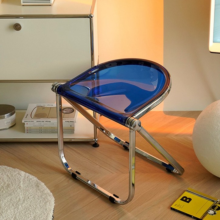 로얄다이아 반달 미드센츄리 모던 폴딩체어 인테리어의자, 아크릴모듈체어 - 블루, 1개