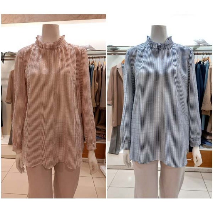 캐리스노트 CN1SBL001 하이 주름 러플넥 블라우스