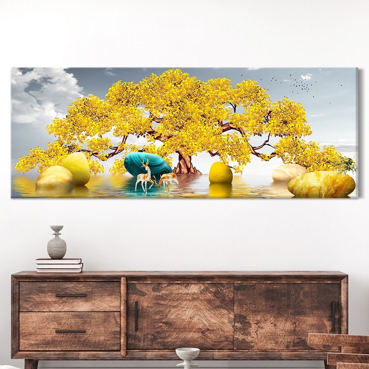 [인메이블] 돈들어오는 황금 돈나무 그림 거실 풍수 인테리어 대형 와이드 캔버스 액자 집들이 개업 선물 6