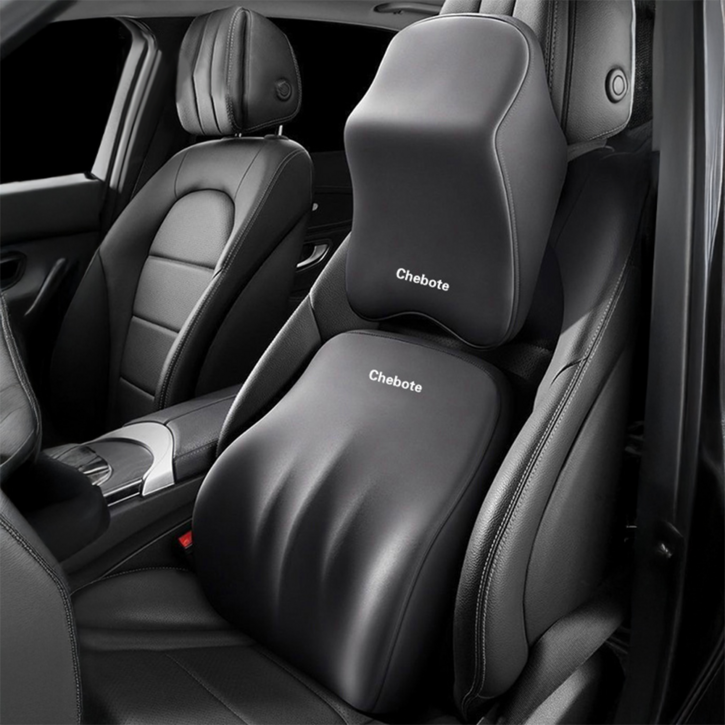Yopence 자동차 메모리폼 목쿠션허리쿠션 세트 인체공학 디자인, 1세트, 블랙