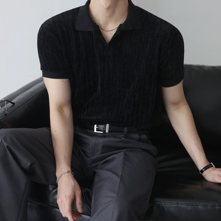 베이직바이블 벨로아 머슬핏 카라 반팔티2color