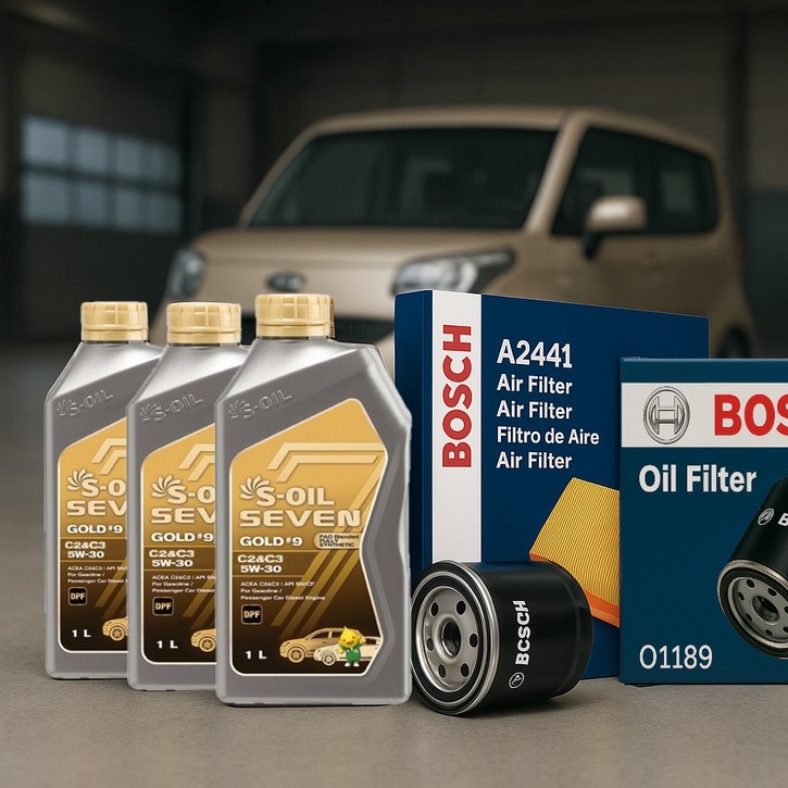 기아 레이 엔진오일 교환세트 세븐골드 C2C3 1L 3개  보쉬 A 2441  보쉬 O 1189
