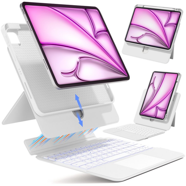 AITEWO 아이패드 매직키보드 케이스 펜슬 수납 360도회전 분리형 맥세이프 세로 가로 트랙패드  에어8/7/6/5/4/3/2/1세대 프로 11/10.9/13/12.9인치
