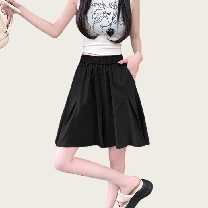 Makone 여성 여름 밴딩 플레어 빅 포켓 치마반바지