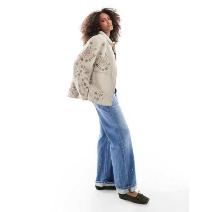 ASOS DESIGN 스톤 자수 스웨이드 재킷