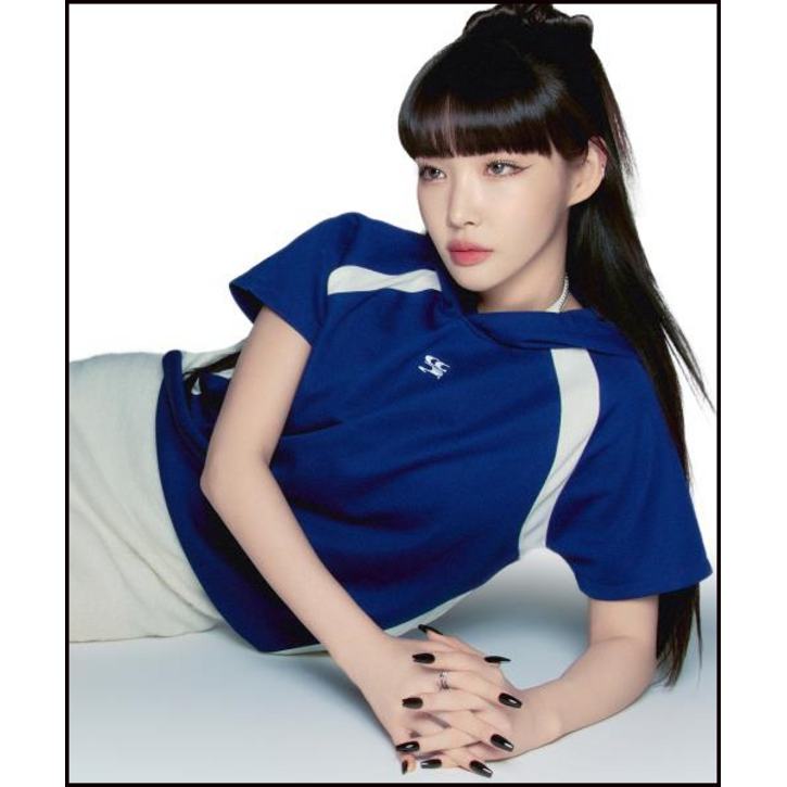 코드그라피 CODEGRAPHY 청하 PICK우먼 WAVE 로고 심볼 배색 반팔 후디_네이비 CBDUWTH002NY 473545