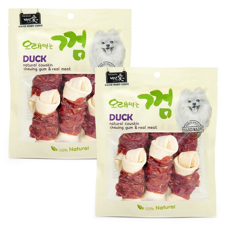 백년애 고기가 2배 이상 말린 오래먹는 강아지껌, 2개, 250g, 오리고기 중형