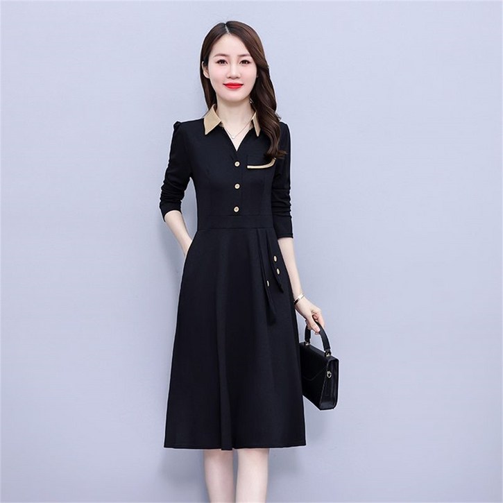besteffie 여성 중장기 오피스 빅사이즈 브이넥 원피스 가을 겨울 우아한 엄마 하객룩 데일리룩 정장 원피스 Q55