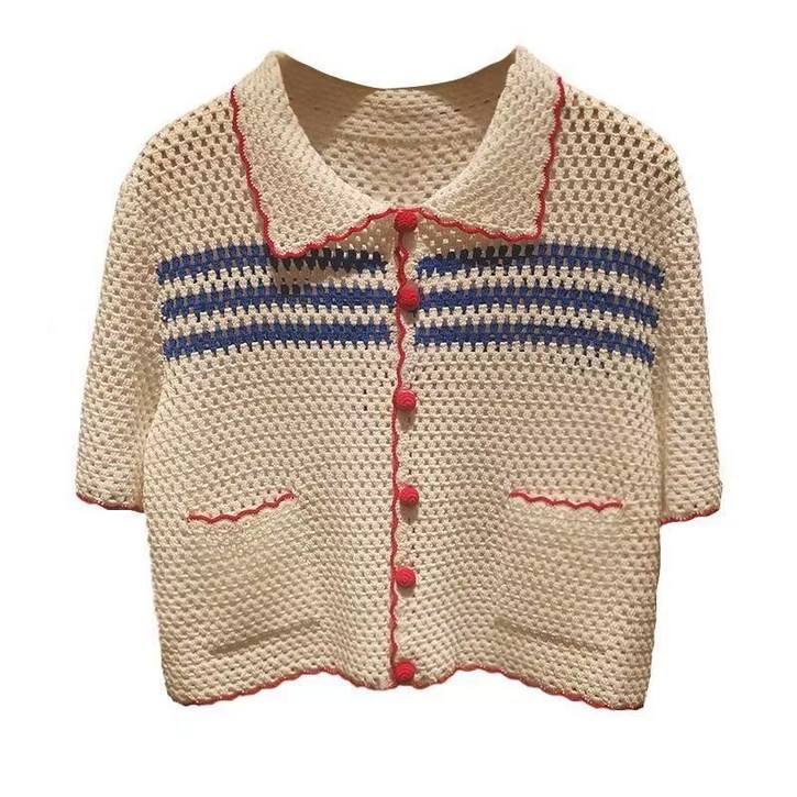 JoYouth 엄원 반팔 니트 아이유 카라넥 여름 코디 여성 펀칭 빈티지 스웨터